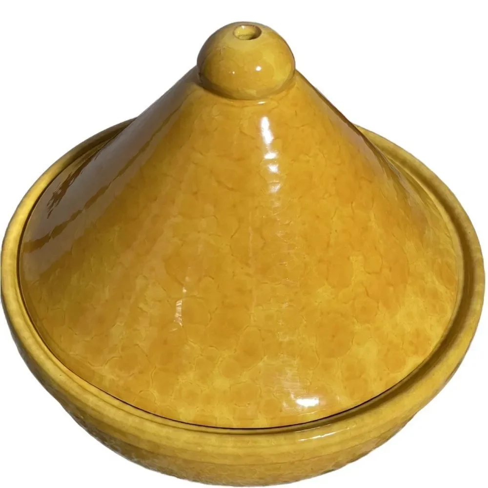 Vintage Traditional Moroccan Mustard Yellow Tagine Cooking Pot (Made in Italy)